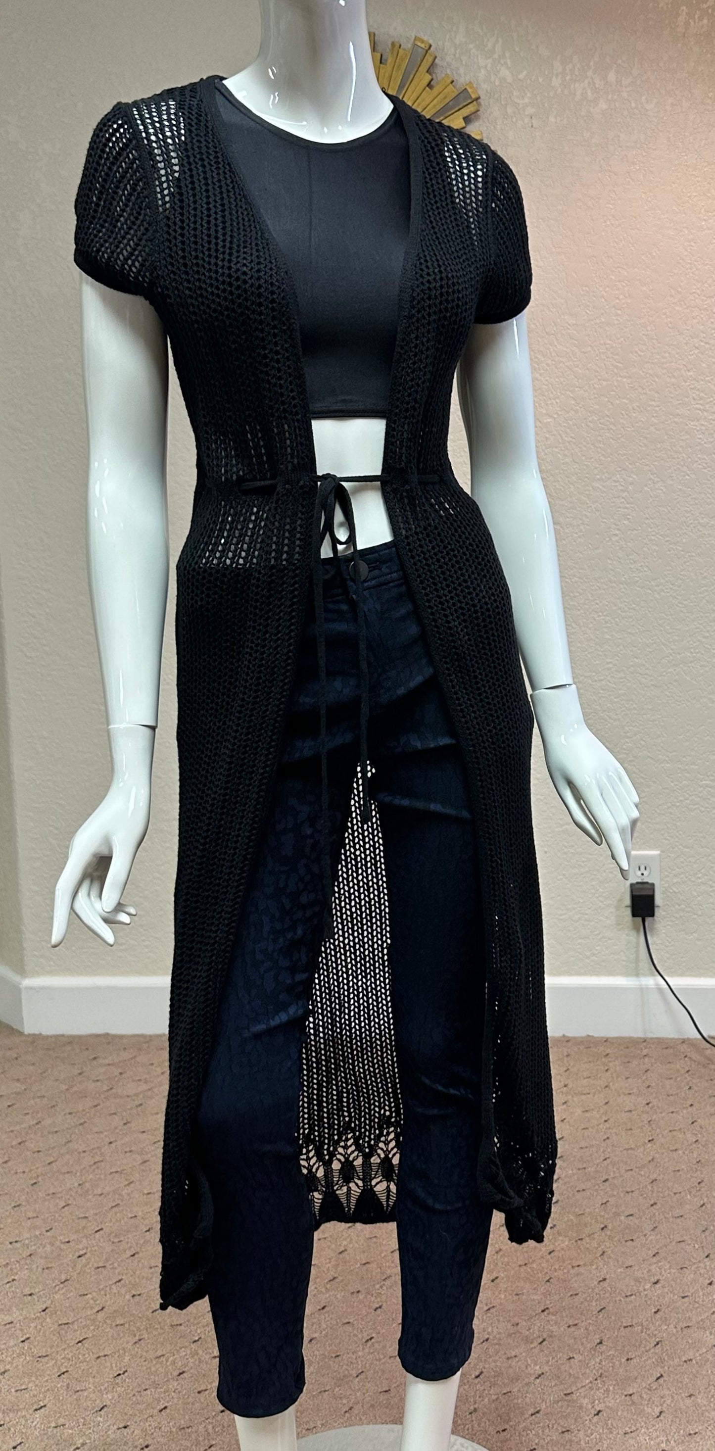 Forever XX! BIk crocheted Sheer Midi Duster