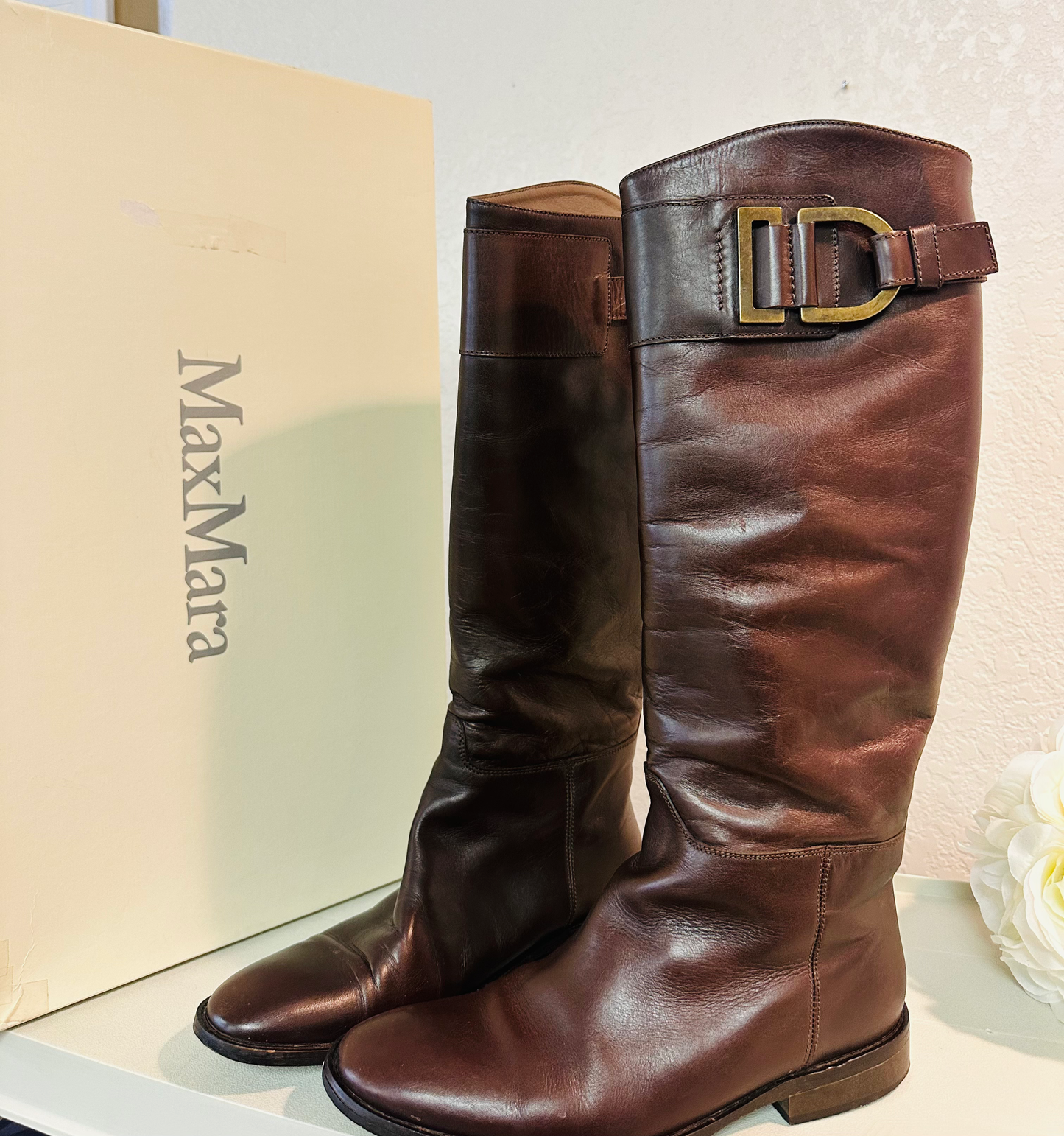Max Mara Brown Leather Riding Boot
