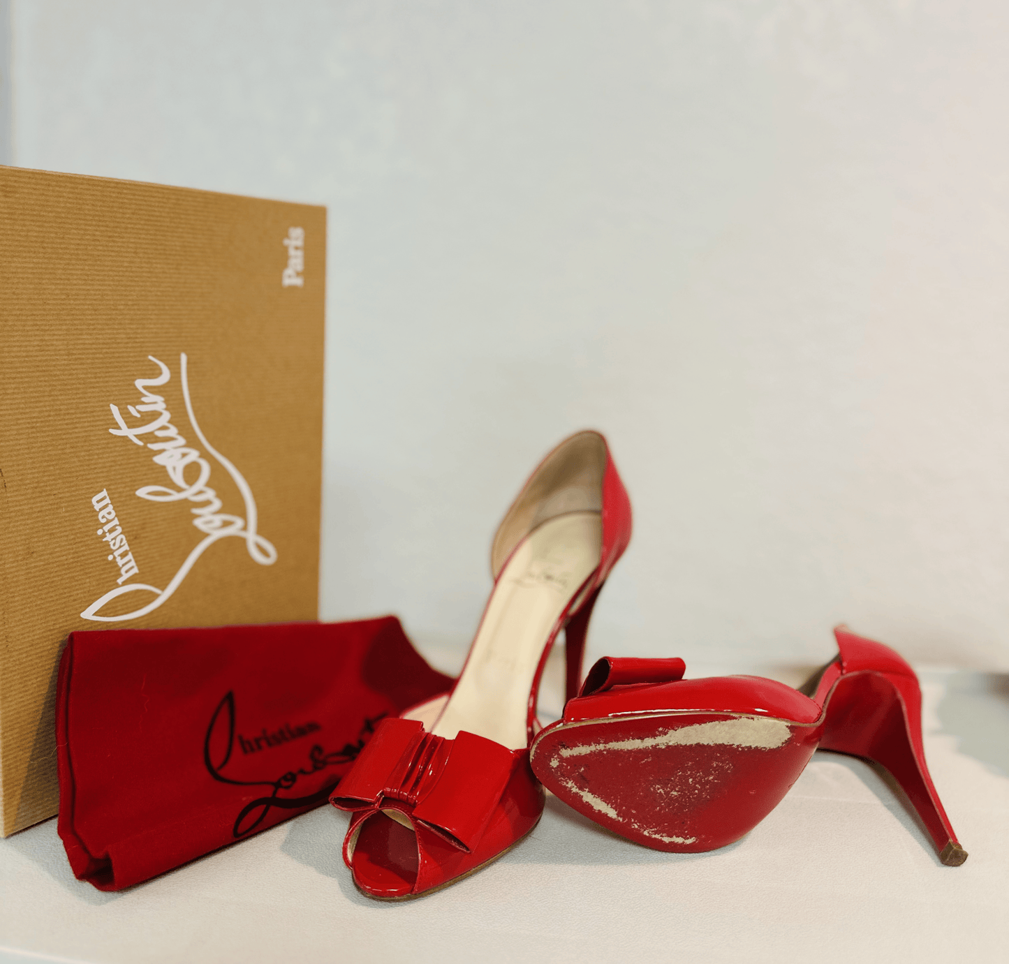Christian Louboutin Joli Dorset Red Leather Peep Toe Pump