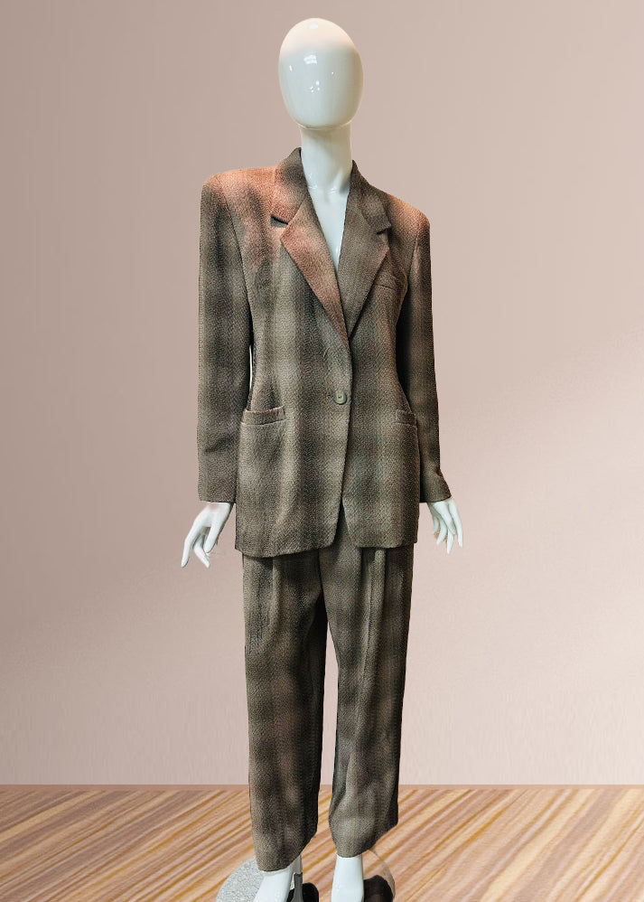 Vintage 2-Pc Brown Plaid Suit