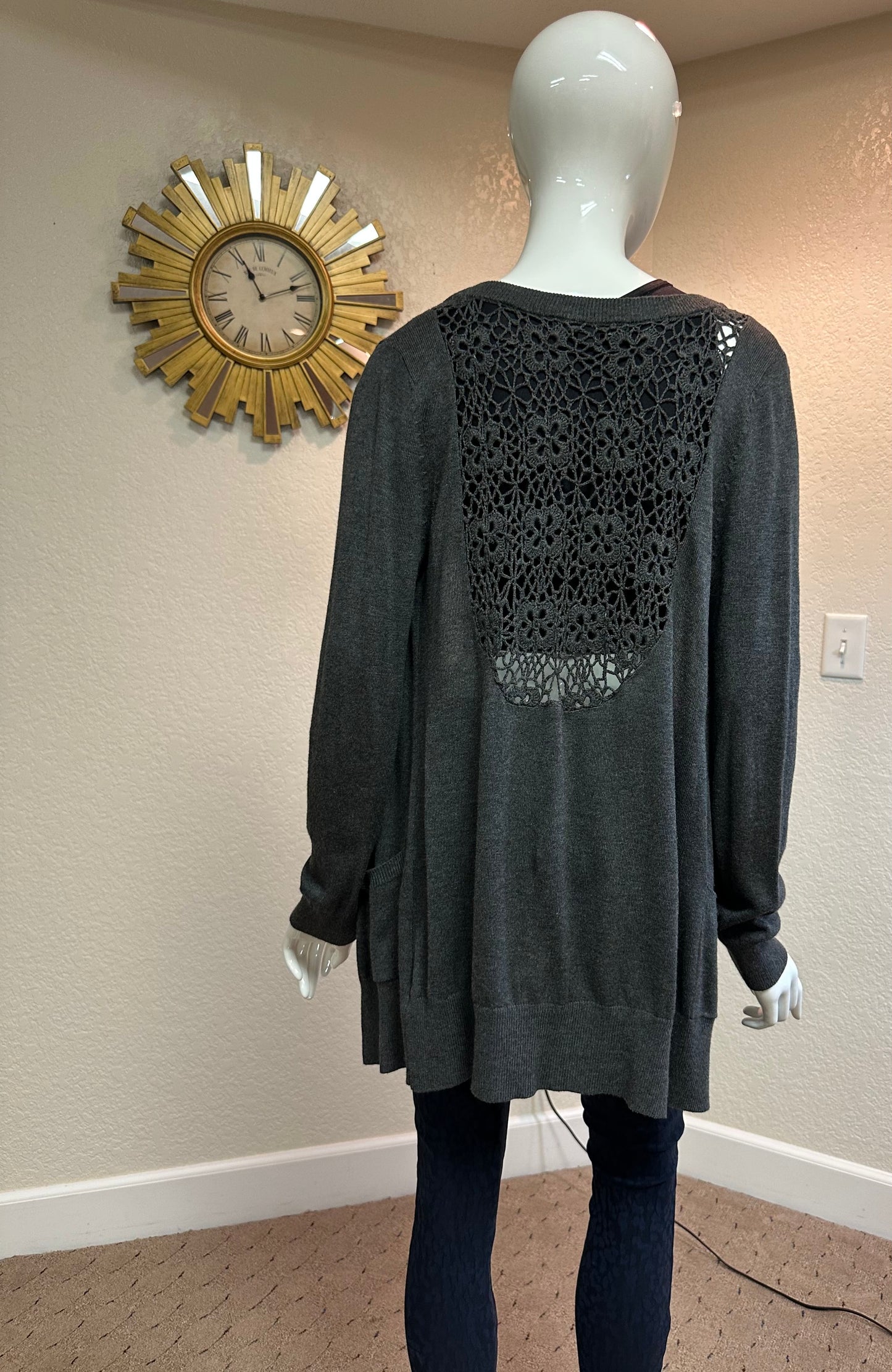 XXL Grey Cardigan W/Crocheted back