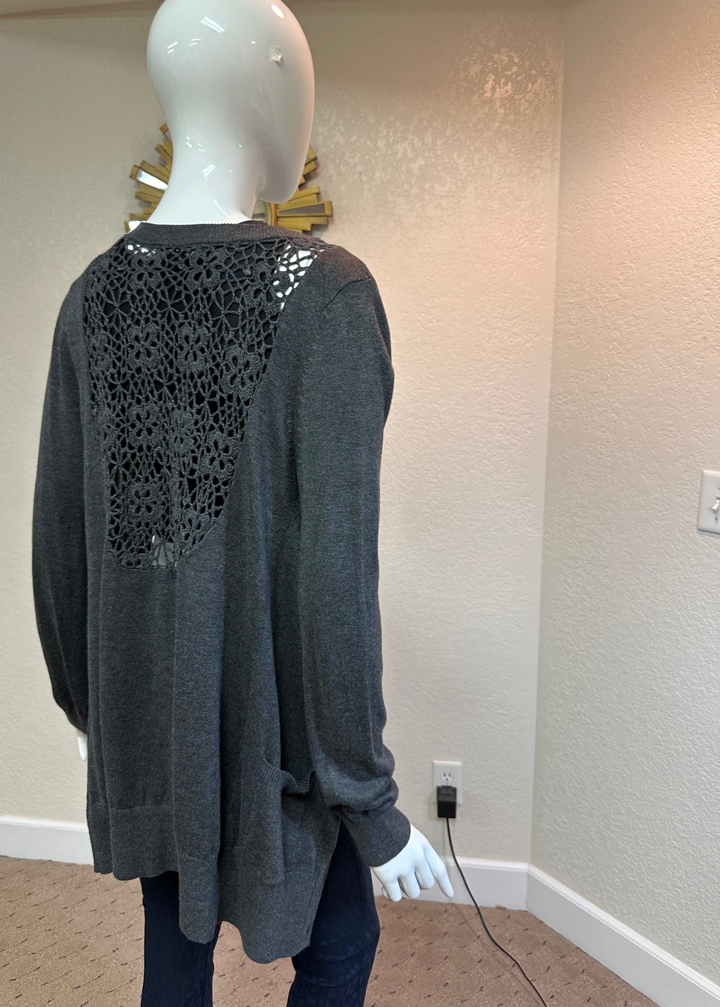 XXL Grey Cardigan W/Crocheted back