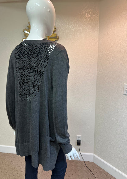 XXL Grey Cardigan W/Crocheted back