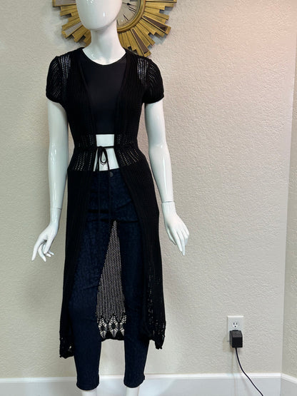 Forever XX! BIk crocheted Sheer Midi Duster