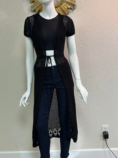 Forever XX! BIk crocheted Sheer Midi Duster