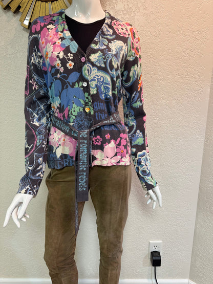 Oilily Pink and Blue “Romantic Rebel” knit top w/
