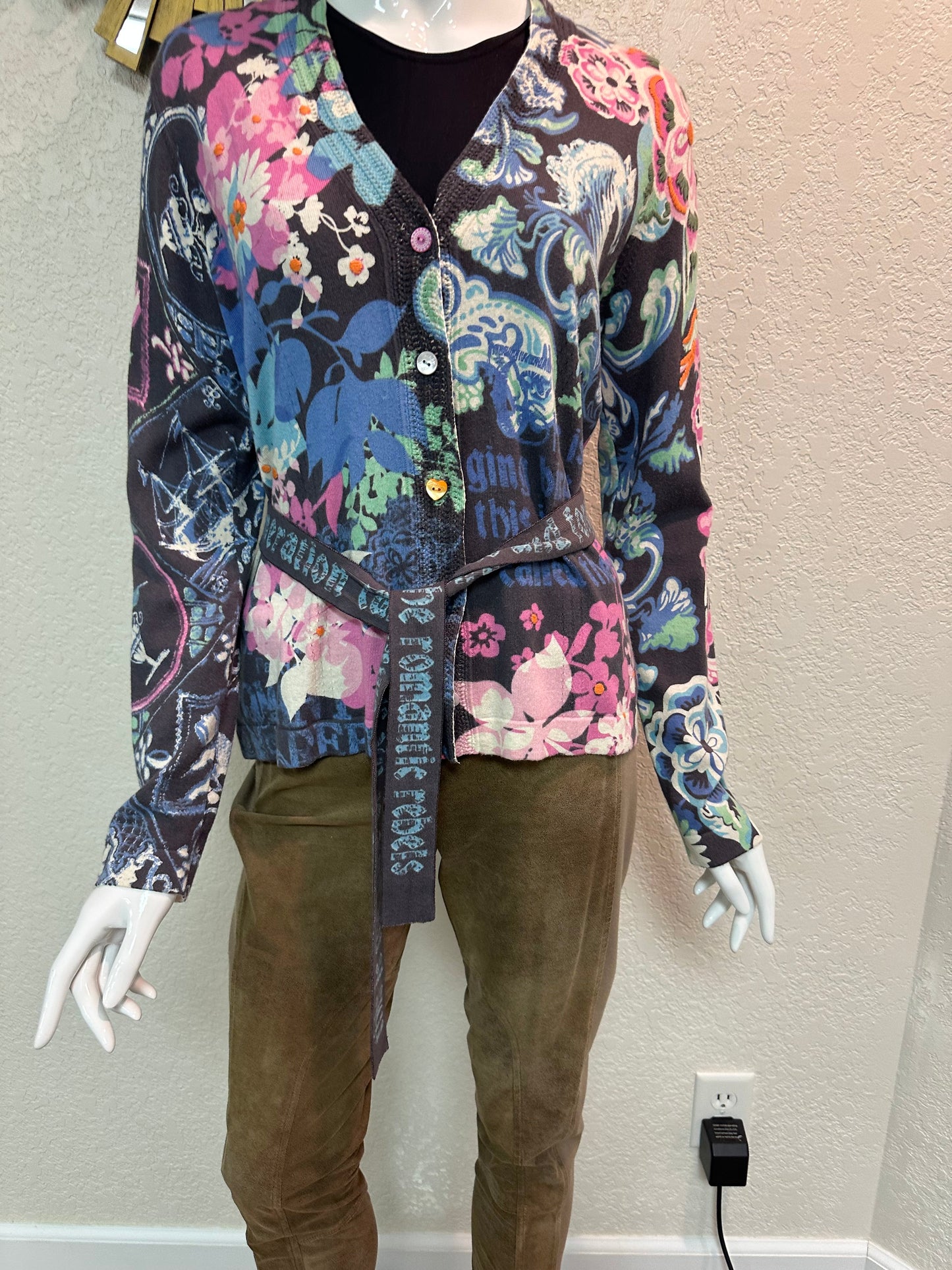 Oilily Pink and Blue “Romantic Rebel” knit top w/