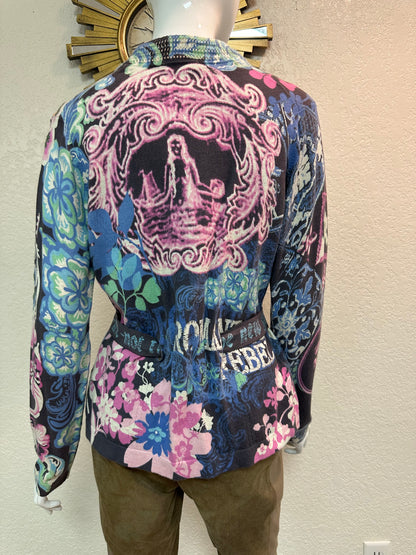 Oilily Pink and Blue “Romantic Rebel” knit top w/