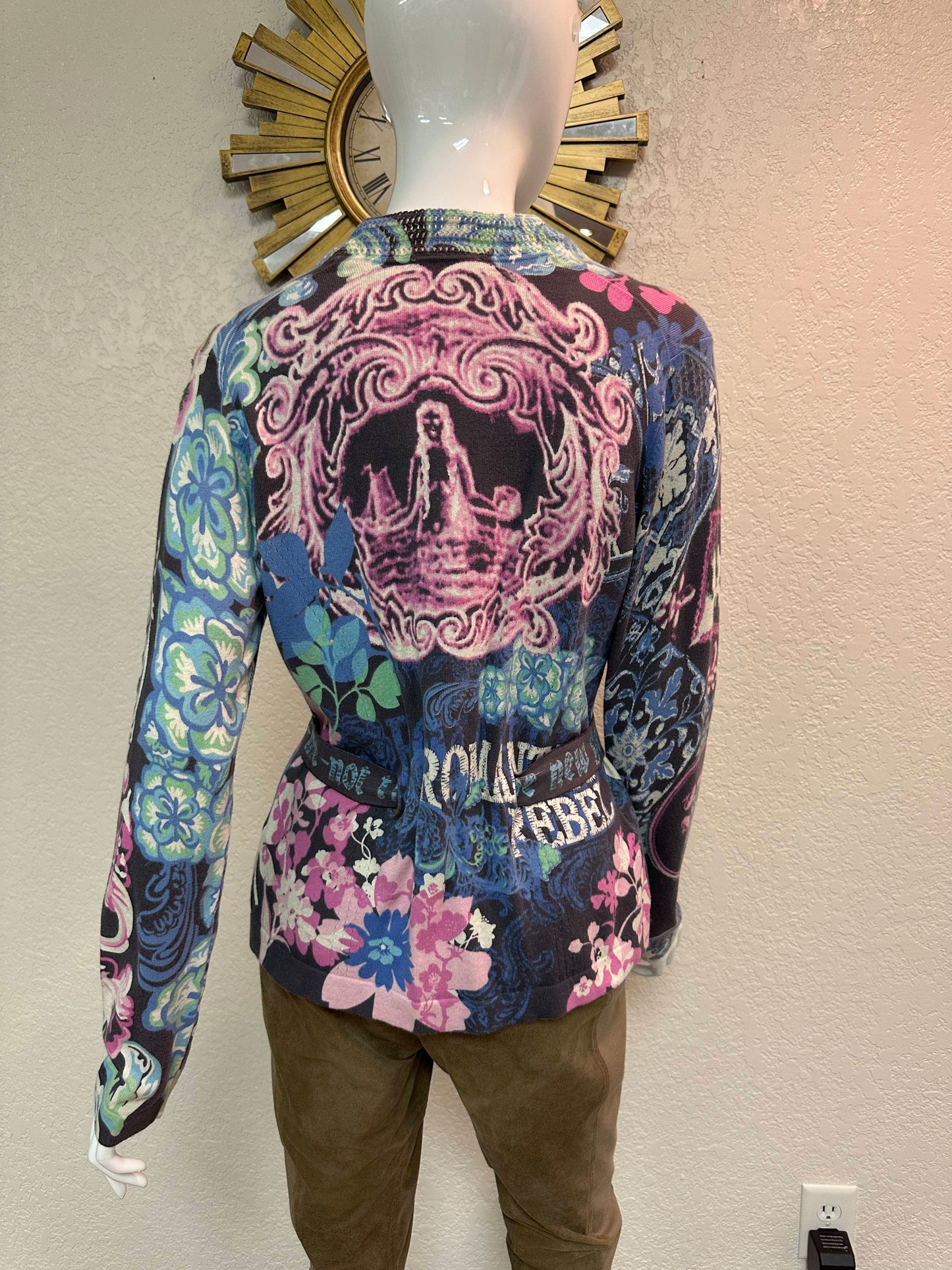 Oilily Pink and Blue “Romantic Rebel” knit top w/