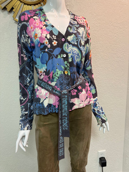 Oilily Pink and Blue “Romantic Rebel” knit top w/