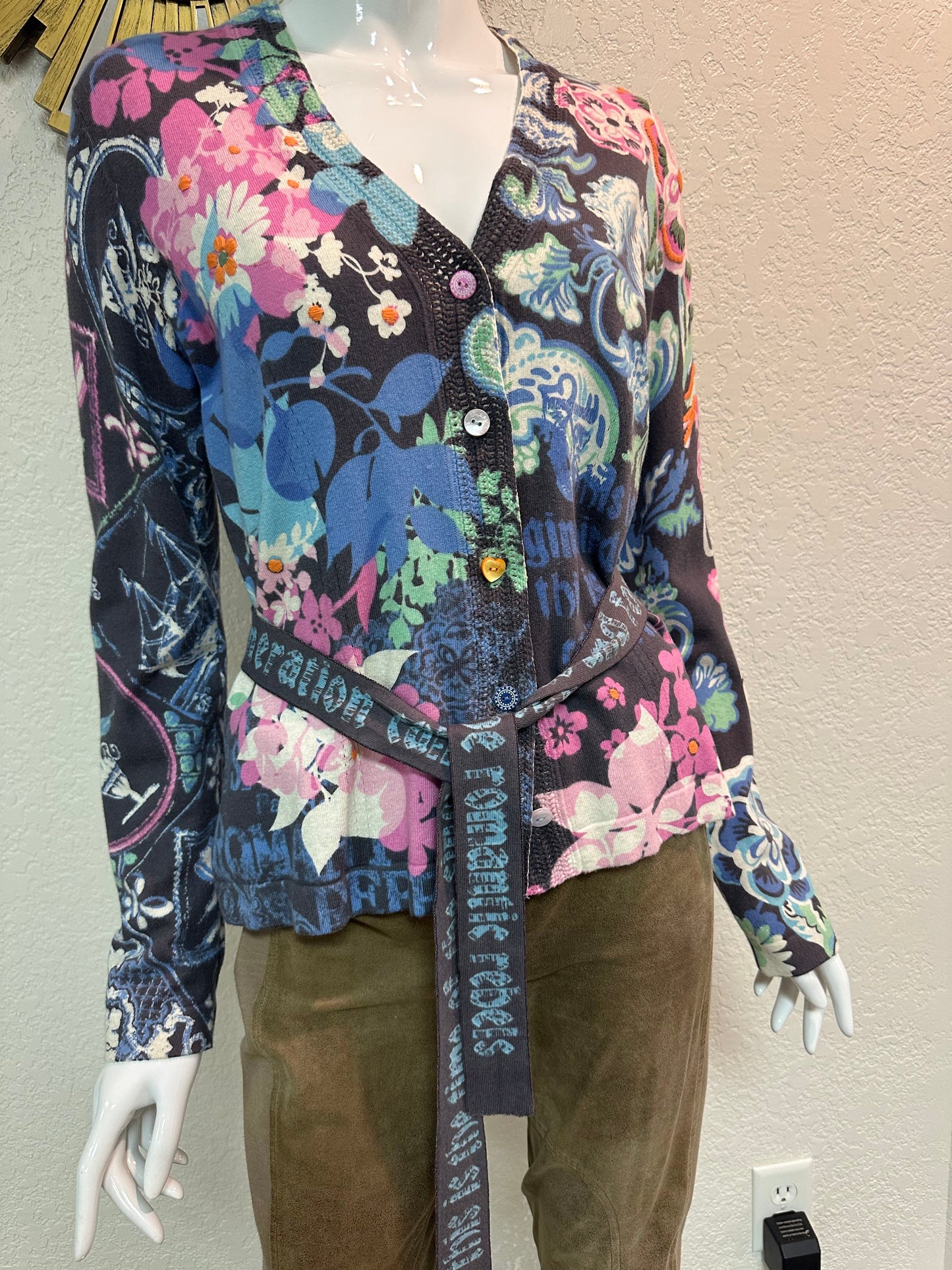 Oilily Pink and Blue “Romantic Rebel” knit top w/