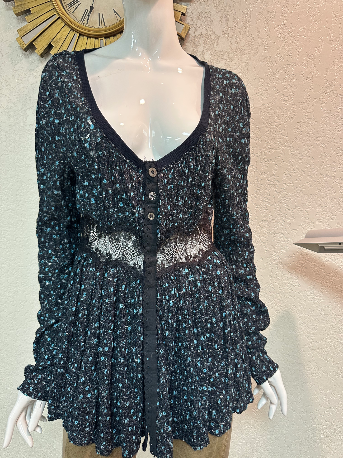 Free People Navy Combo Top w/Lace midriff