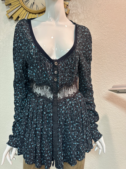 Free People Navy Combo Top w/Lace midriff