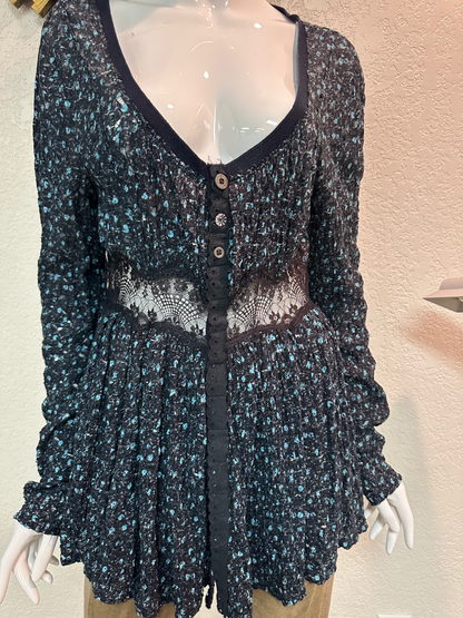 Free People Navy Combo Top w/Lace midriff