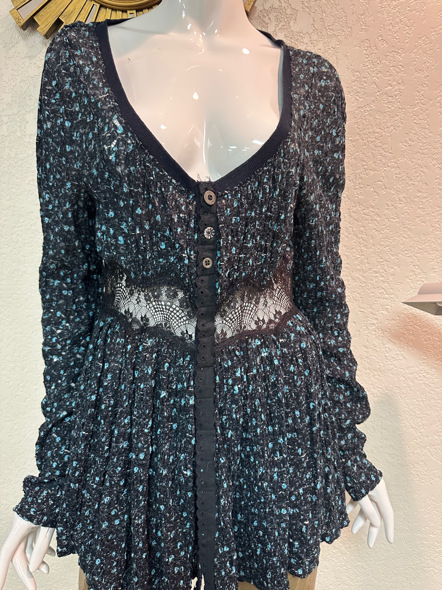 Free People Navy Combo Top w/Lace midriff