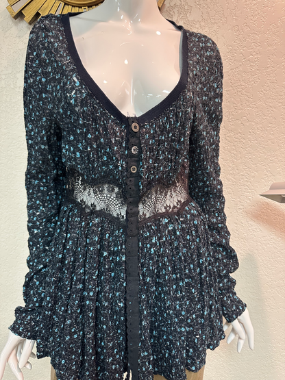 Free People Navy Combo Top w/Lace midriff