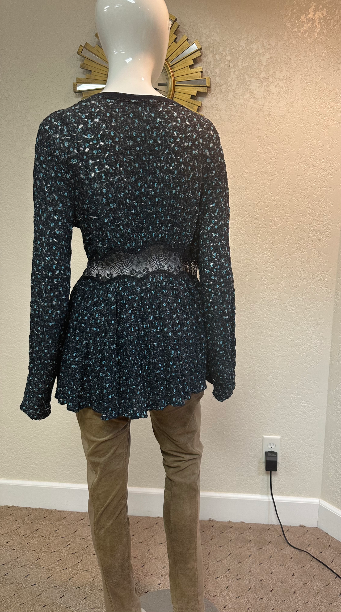 Free People Navy Combo Top w/Lace midriff