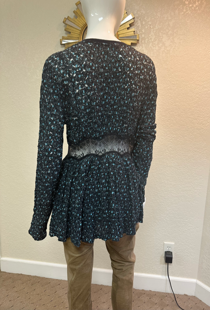 Free People Navy Combo Top w/Lace midriff
