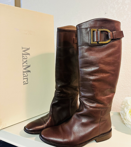 Max Mara Brown Leather Riding Boot