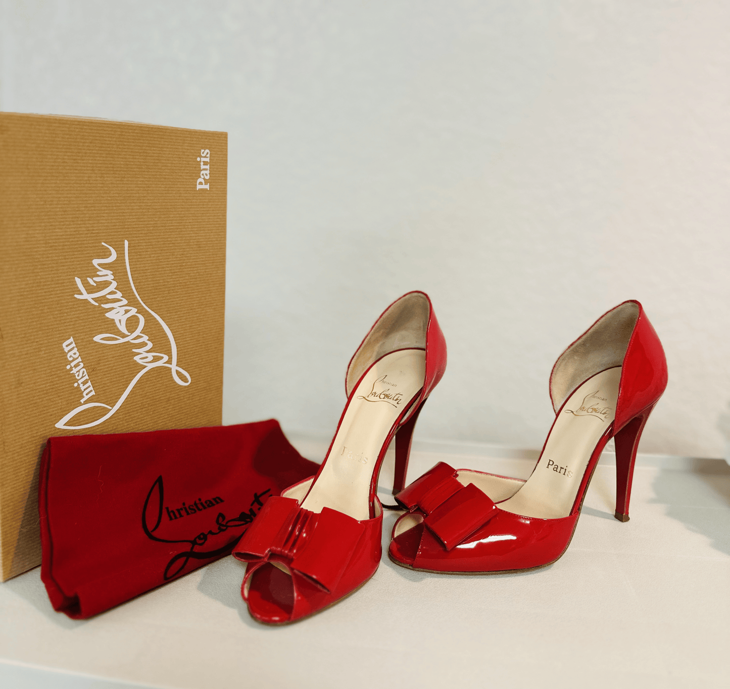 Christian Louboutin Joli Dorset Red Leather Peep Toe Pump