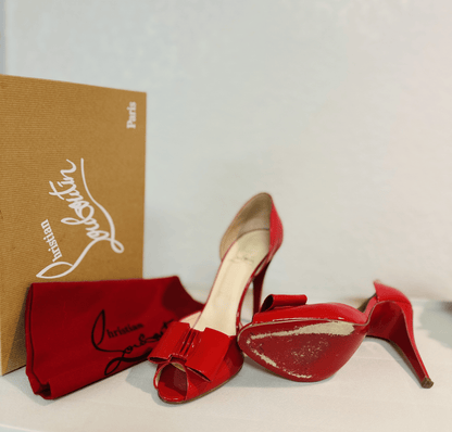 Christian Louboutin Joli Dorset Red Leather Peep Toe Pump