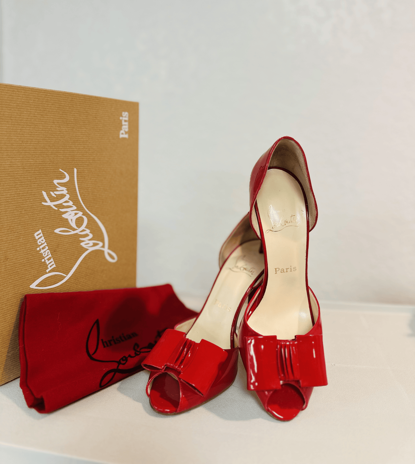 Christian Louboutin Joli Dorset Red Leather Peep Toe Pump