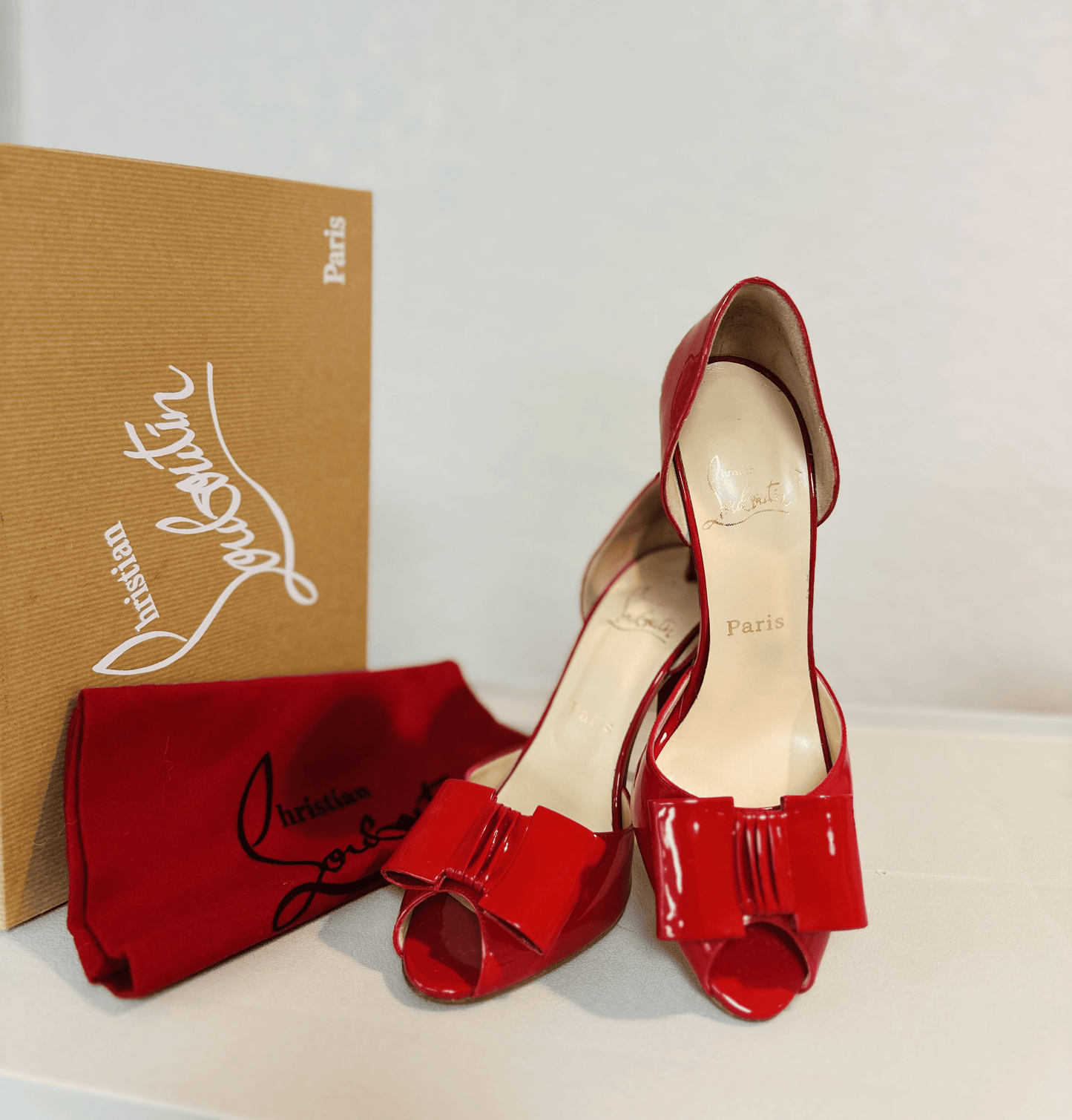Christian Louboutin Joli Dorset Red Leather Peep Toe Pump