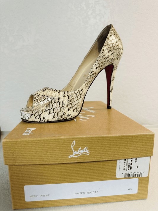 Christian Louboutin Prive Peep Toe Python Pumps