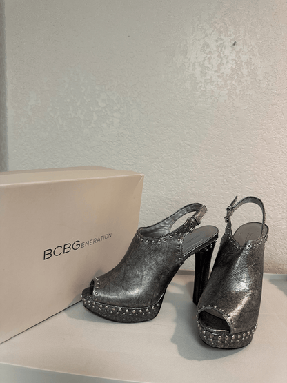 BCBG GENERATION Silver Metallic Platform Slingback