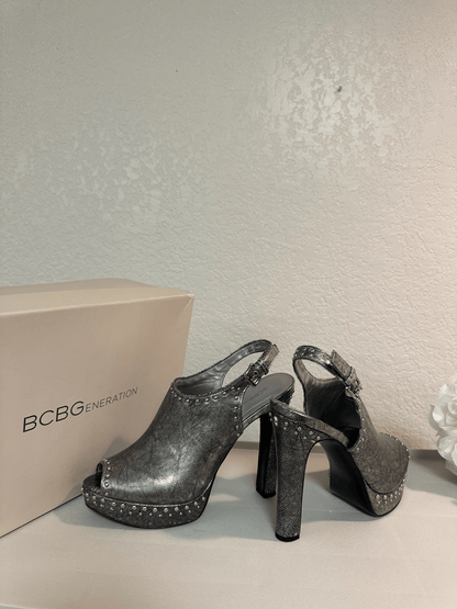 BCBG GENERATION Silver Metallic Platform Slingback