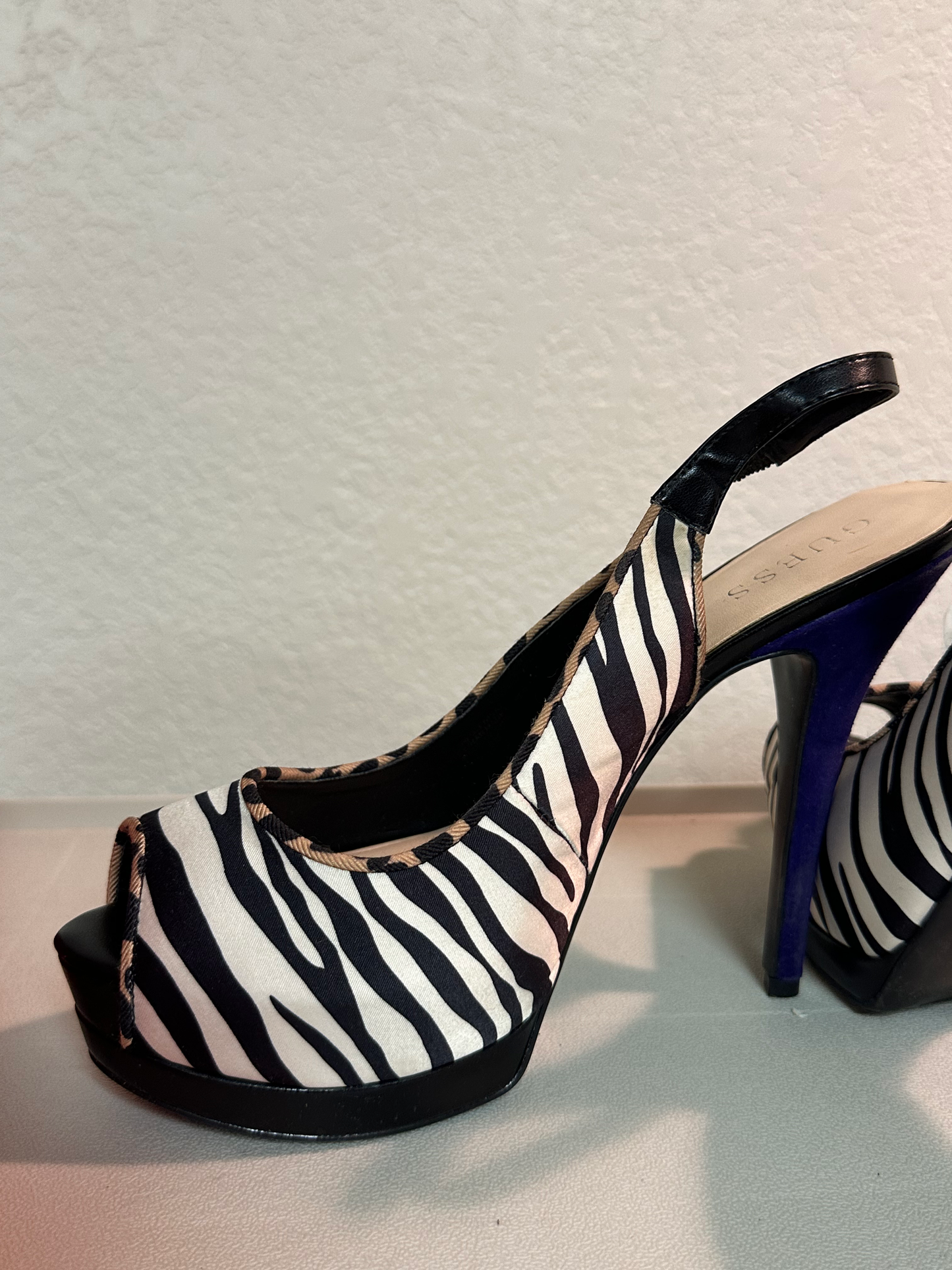 Guess Multi Zebra Print Satin Slingback