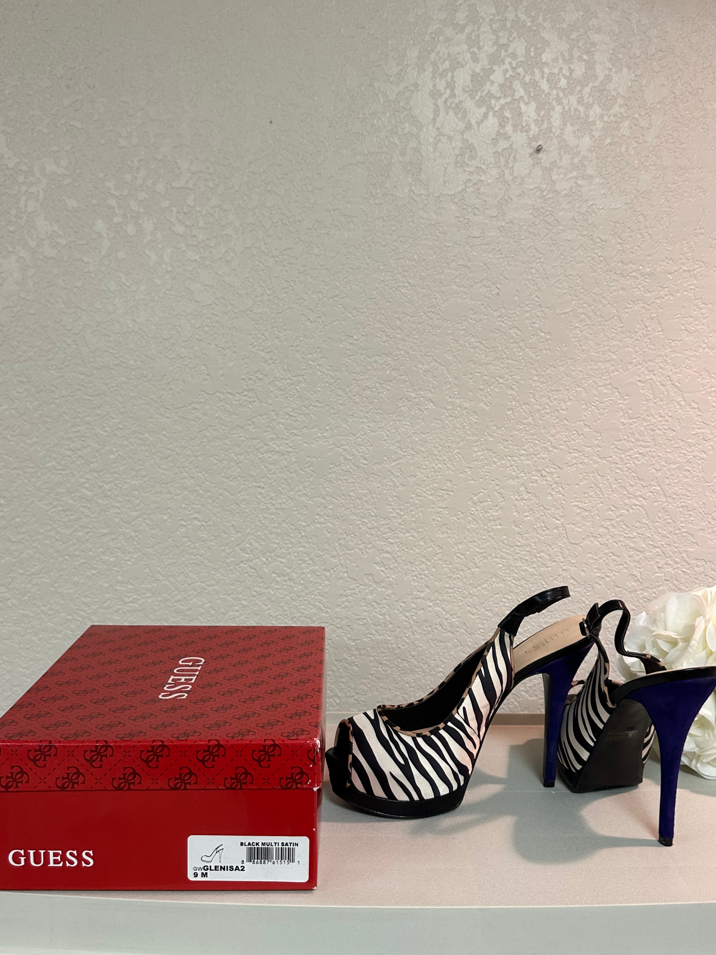 Guess Multi Zebra Print Satin Slingback