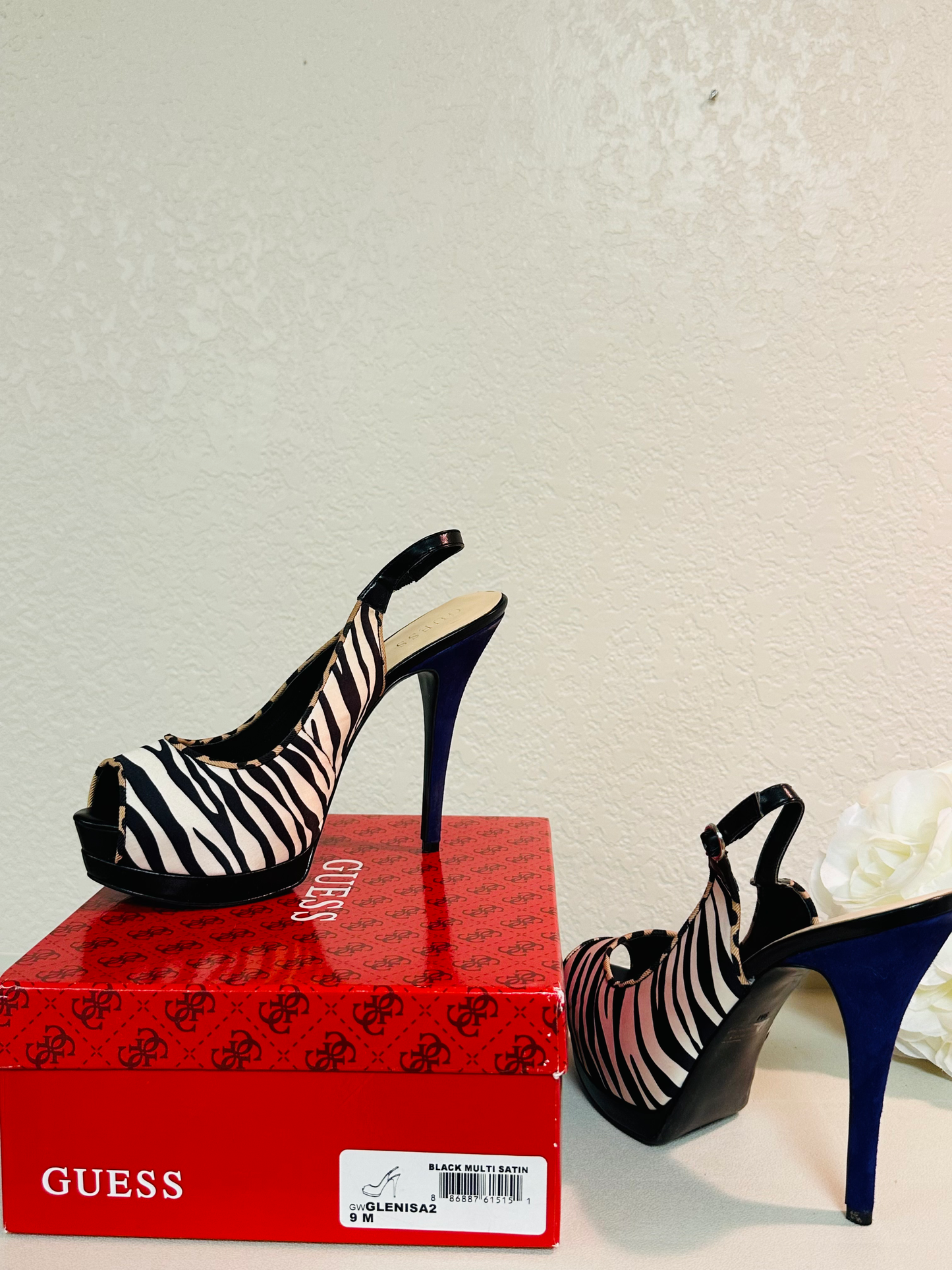 Guess Multi Zebra Print Satin Slingback
