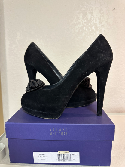 Stuart Weitzman Black Suede Peep Toe Pump