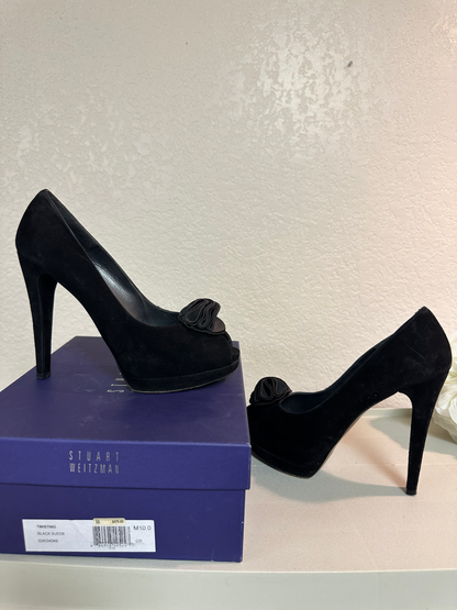 Stuart Weitzman Black Suede Peep Toe Pump