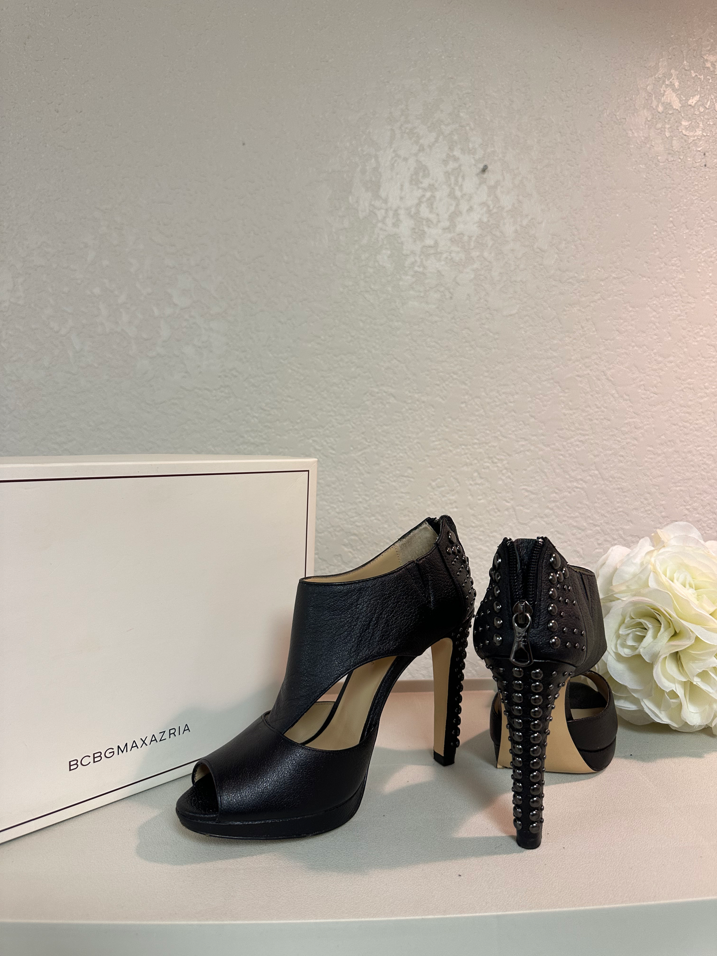 BCBG MAX AZRIA Black Leather Studded Heel