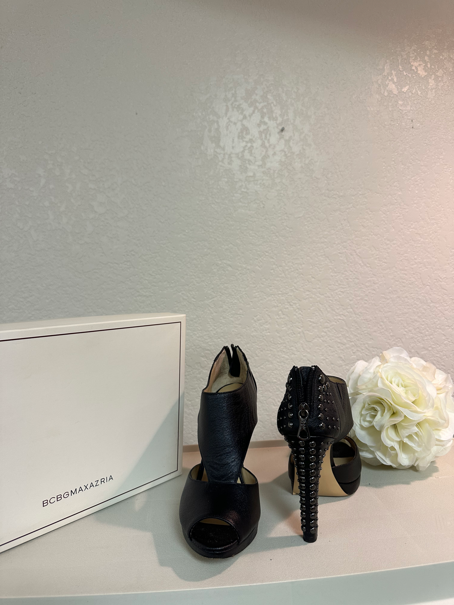 BCBG MAX AZRIA Black Leather Studded Heel