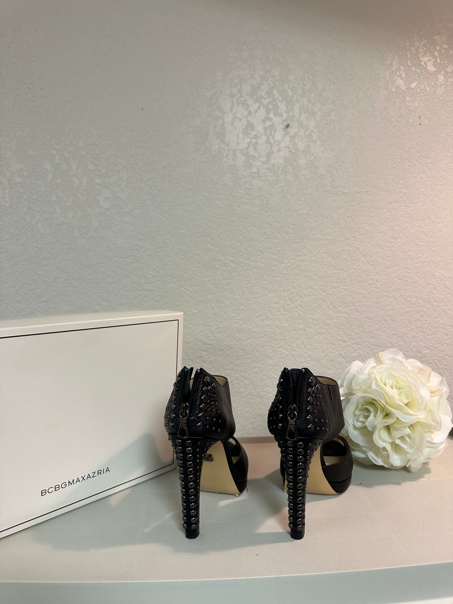 BCBG MAX AZRIA Black Leather Studded Heel