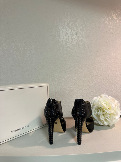 BCBG MAX AZRIA Black Leather Studded Heel