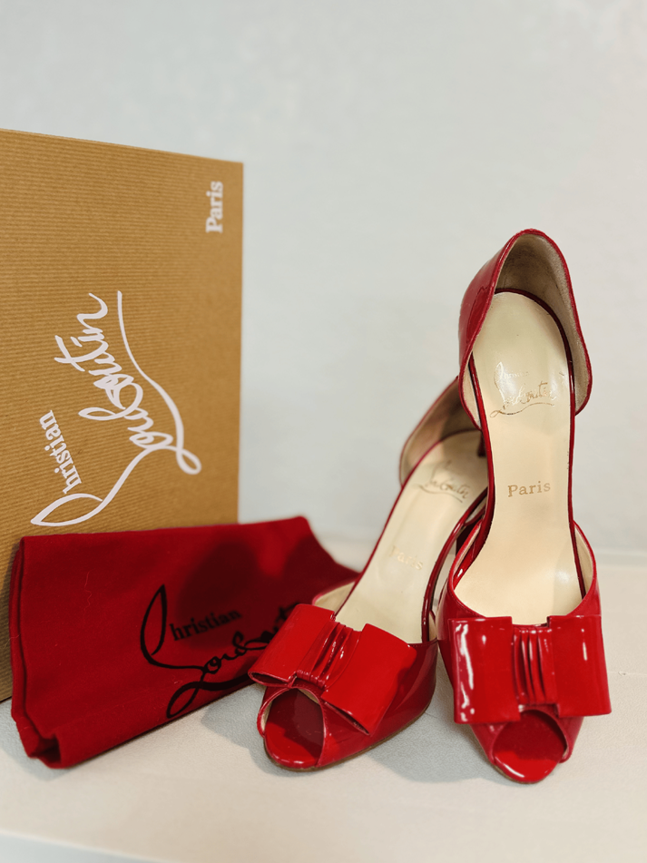 Christian Louboutin Joli Dorset Red Leather Peep Toe Pump