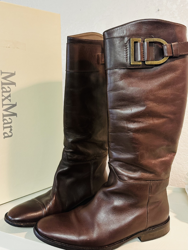 Max Mara Brown Leather Riding Boot