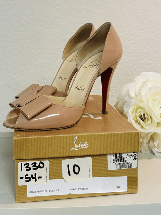 Christian Louboutin Nude Patent Leather Peep Toe Pump