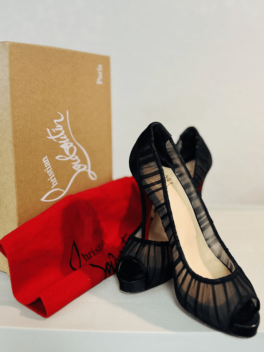Christian Louboutin Satin Black Dorsay Shoe